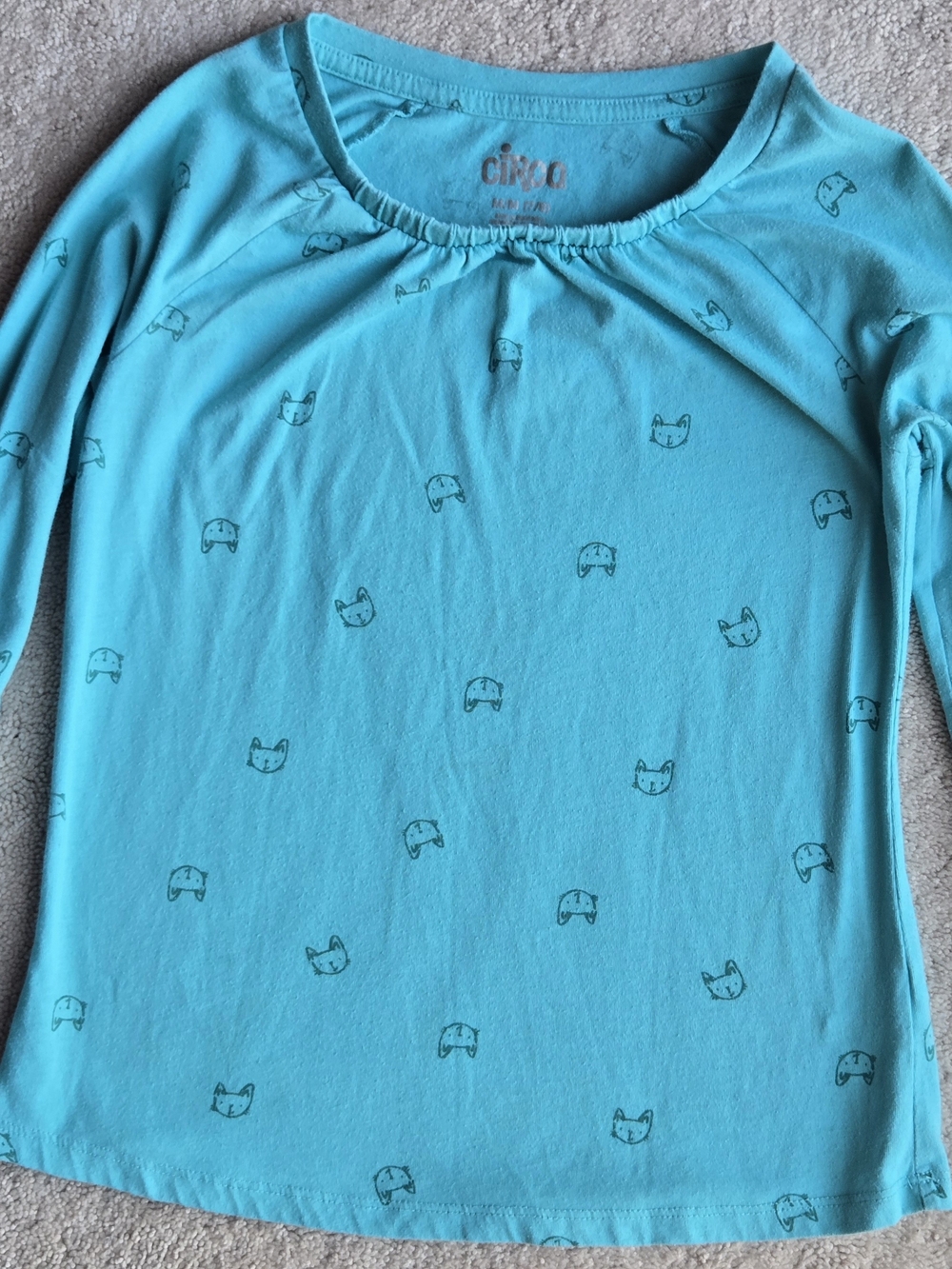 Circo Teal Long-Sleeve Top with Mini Cat Faces